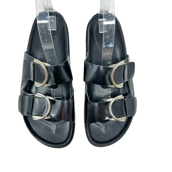 Zara Slide Sandals Buckles Double Strap Faux‎ Leather Black Size 41 US 10 - Picture 2 of 14